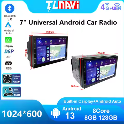 7 Inch Android 13 Screen Universal Stereo Multimedia Player Car Radio 178mm*102mm GPS Wireless Carpl