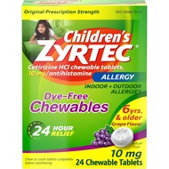 Zyrtec Children's Dye-Free Chewables for 24 Hour Allergy Relief, 10 mg Cetirizine Hydrochloride Anti