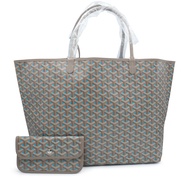 Goyard Turquoise and Beige Goyardine Canvas and Beige Chevroches Calfskin Saint Louis GM Bag