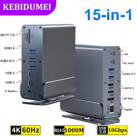 15 in 1 USB C Docking Station USB C Hub Type C Hub Dual HDMI Adapter USB 3.0 10Gbps Splitter 4K60Hz/