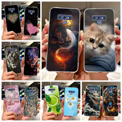 For Samsung Galaxy Note 9 Case SM-N960F Cute Cat Lucky Koi Painted Cover 6.4'' Soft TPU Phone Case F