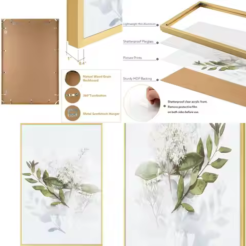 Gold 24x36 Inch Aluminum Frame, Sleek Poster Display with Acrylic Cover and Wall Mount for Photos