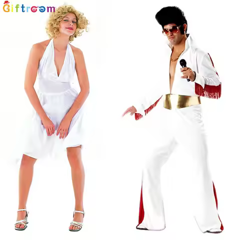 Halloween costume cosp Marilyn Monroe dress big wave wig Elvis onesie parody show