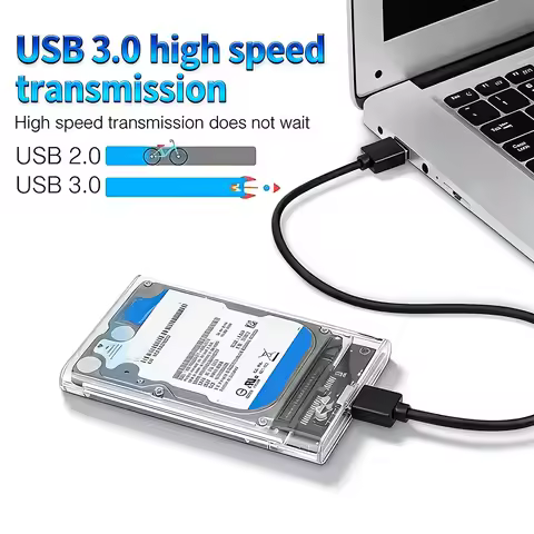 2.5 Inch Transparent SATA to USB 3.0 Hard Drive Enclosure, 5Gbps External HDD SSD Plug & Play for 9.