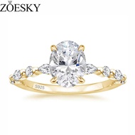 ZOESKY 925 Sterling Silver Ring Oval Cut Cubic Zirconia Engagement Rings Gold Solitaire Halo Promise