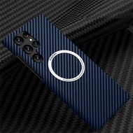 Topewon For Samsung Galaxy S24 S23 Plus Phone Case Carbon Fiber Magsafe Wireless Charging Luxury Mat