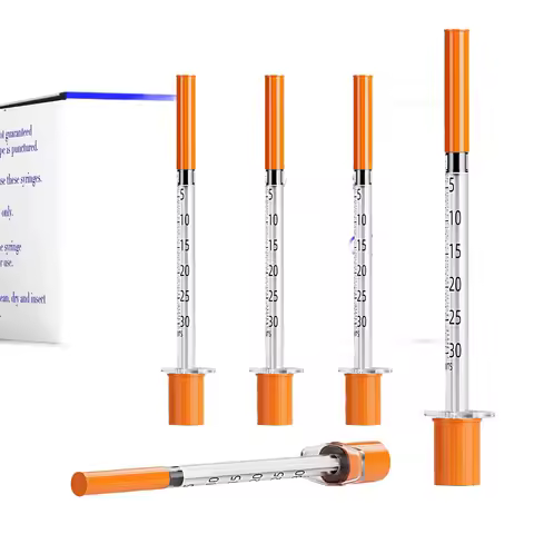 100pcs 1ml/cc 30G 8mm 31G 6mm Disposable Sterile Orange Insulin Syringe With 5/16" Needle Individual