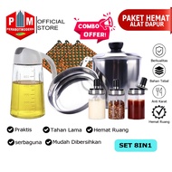 8-in-1 Stainless Steel Oil Pot 1L 630ml Oil Dispenser Spice Container Cloth Cempal