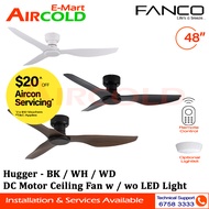 Fanco DC Motor Ceiling Fan with LED Light (Optional) &amp; Remote Control 48" Hugger