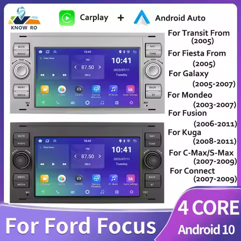 N0 DVD 2 DIN Car Android 10 Carplay GPS BT Radio Multimedia Player For Ford Focus Fiesta Galaxy Mond