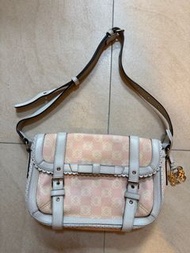 美品 原裝正品二手 LOEWE 70200 粉紅色和白色 Anagram 圖案肩包 粉色斜挎包