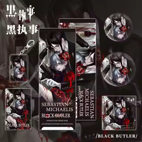 Black Butler Acrylic Keychain Badge Pins Postcard Laser Ticket Pendant 6pcs Set Game Collection Souv