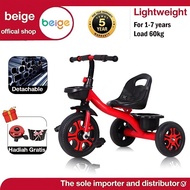 Beige kids bicycle 1-5 Tahun Bicycle Kids outdoor Tricycle With Handle 3 Wheels Bike Baby stroller