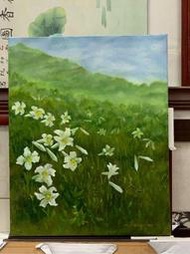 [ 丁銘畫廊 ] 百合花 -百年好合-和和氣氣- 精緻 獨特原創作品-獨一無二-純手工畫-油畫原作品-框條在後面直接掛畫