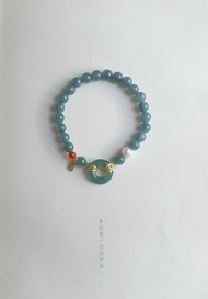 6mm瓜地馬拉原礦A貨糯種藍水翡翠 危料藍水翡翠平安扣珍珠設計手