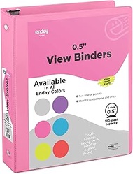 ½ Inch 3 Ring Binder .5 inch Pink Clear View Cover with 2 Inside Pockets, Colored School Supplies Of