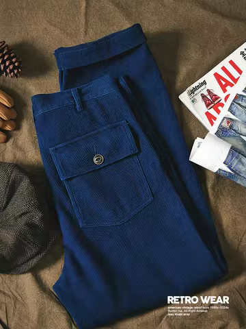 Indigo-Dyed Trousers Men's Vintage Fatigue Pants Og107 Heavyweight Sashiko Trousers Military Washed 