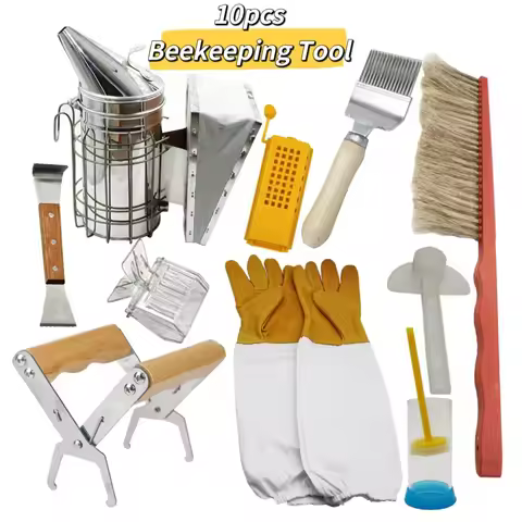 10Pcs Beekeeping Supplies for Beekeeping Tools Set,Bee Gloves Bee Hive Smoker Kit Cultivating Box Be