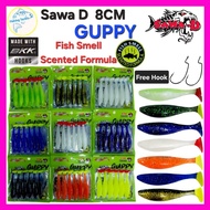 Sawa D GUPPY Soft Bait 8cm/5.3g Paddle Pop (6pcs) Free BKK Hook 2/0 (2pcs) Luminous Body 13X TOUGH F