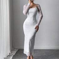 Bộ 2 váy bodycon dây ren kèm áo khoác ngoài, thanh lịch