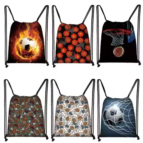 Football Soccer Basketball Baseball Print Backpack Men Drawstring Bags Outdoor Storage Bags for Trav