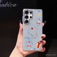 Clear Metal Camera Phone Case, Bamboo Material, Cartoon Ding Cat and Cat Design For Samsung A12 A03C