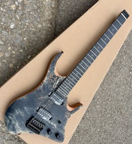 Grote 6สาย Headless Fanned Fret สีเหลือง Burl เมเปิ้ล Top กีต้าร์ไฟฟ้ากีตาร์มืออาชีพ