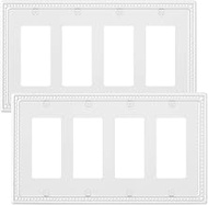 2-Pack Quad Decorator Outlet Cover Plate, Pure White Pearls Decorative Switch Plates and Outlet Cove