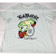 ED hardy 100% Cotton Heart-Shaped Hand T-Shirt Men Women Same Style Printed Top Chain Ready Stock