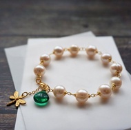 唐頓莊園天然珍珠與綠石英石古董風日繫手工手鏈tasaki風