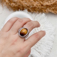 CRISTY CRYSTALS Men's Ring With Tiger Eye Stone Cincin Salut Perak Dengan Batu Kristal Mata Harimau.