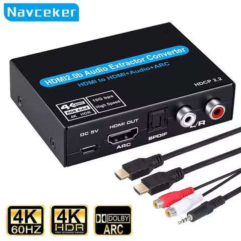 Navceker HDMI Audio Extractor 4K HDMI ARC Optical Splitter Adapter Converter 3.5 mm Stereo + L/R Aud