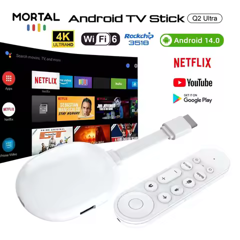 Mortal Q2 Ultra Android14 Smart TV Stick RK3518 Youtube DUAL 2.4/5G Wifi6 BT5.0 4K 5V2A Smart Electr