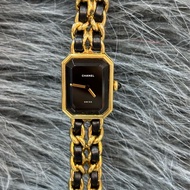 CHANEL premiere 方糖 金鍊 手鍊 皮穿鍊 石英錶 首映錶 女錶 腕錶 金錶 XL號18公分