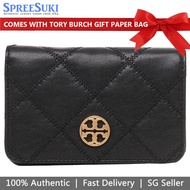 Tory Burch Wallet With Gift Paper Bag Willa Quilted Leather Medium Wallet Black # 87868