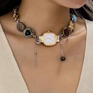1pc Y2K Style Multi-Element Necklace With Watch/Heart/Star/Butterfly Charms, Fashionable Charm Chain