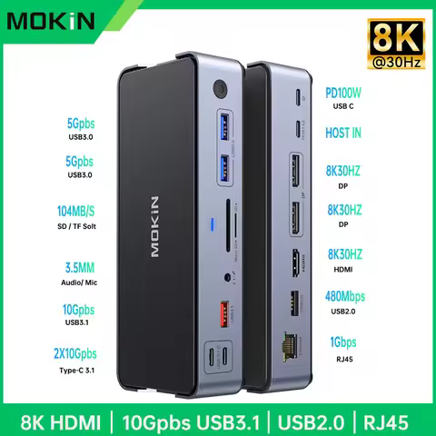 MOKiN USB C Docking Station 4K HDMI,USB3.1,DP,Ethernet,SD&TF,Audio,100W PD Adapter for MacBook/Dell/