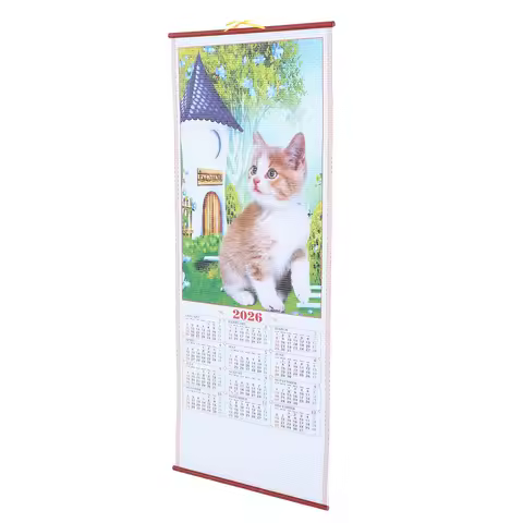 2026 Horse Year Chinese Lunar Hanging Scroll Calendar Faux Rattan Design Chinese Lunar Wall Calendar
