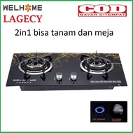 Kompor Gas Kaca WELHOME LAGECY Kompor Tanam 2 Tungku Kompor 2ind1 new