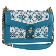 Miu Miu 鏈條單肩包 帆布皮革 藍色 金色 5BD083 正品 115233SM