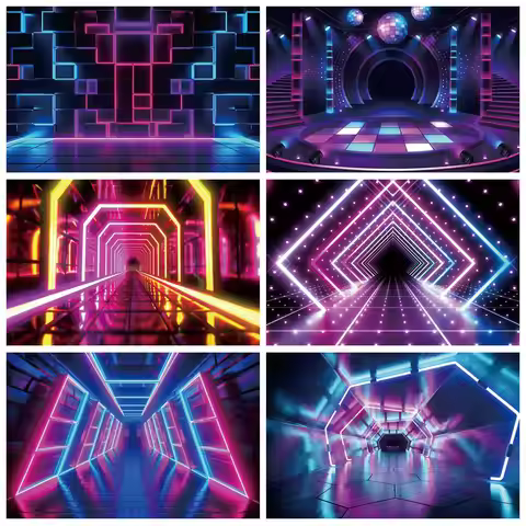 Futuristic Electronic Style Neon Lights Birthday Backdrop 80's 90's Disco Rock Stage Movies Gaming A
