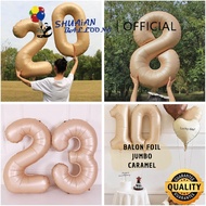 SHUAIAN Large Number Foil Balloon 32 Inch Caramel Cream Color Number Balloon Shape Number Balloon 0-