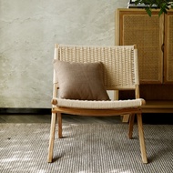 Nordic Wood Recliner Balcony Home Leisure Lounge Sofa Chair Hemp Rope Woven Folding Chair B  B Ratta