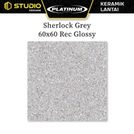Sherlock Grey 60x60 Rec Glossy PLATINUM Keramik Lantai Licin Motif Marmer Warna Abu