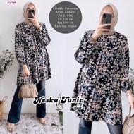 NESKA TUNIC BLOUSE MIDI TUNIK WANITA CASUAL MOTIF BUNGA CRINKLE IMPORT LD 110 CM FIT XXL