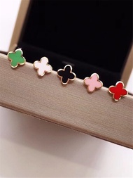 South korea Pure 10K 14K Gold Cut Four-Leaf Flower Clover Stud Earrings Women K Gold Gold Pure Gold 