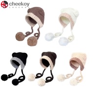 CHEEKOY Beanies Bear Hat, Bear Ear Wool Ear Protection Hat, Cute Crochet Thickened Ladies Cap Winter