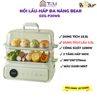 Nồi hấp đa năng 3 tầng BEAR SB-NH12L (DZG-CA2G2) Công suất 800W Chất liệu khay Inox- Hẹn giờ hấp- BH
