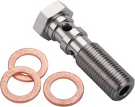 M10x1.0 Metric Stainless Steel Double Banjo Bolt Brake Fitting Adapter 38mm Long with Copper Washers