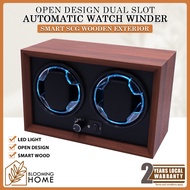 2-Slot Automatic Watch Winder Wooden Exterior Watch Box with LED Light and Smart Wood Watch Storage